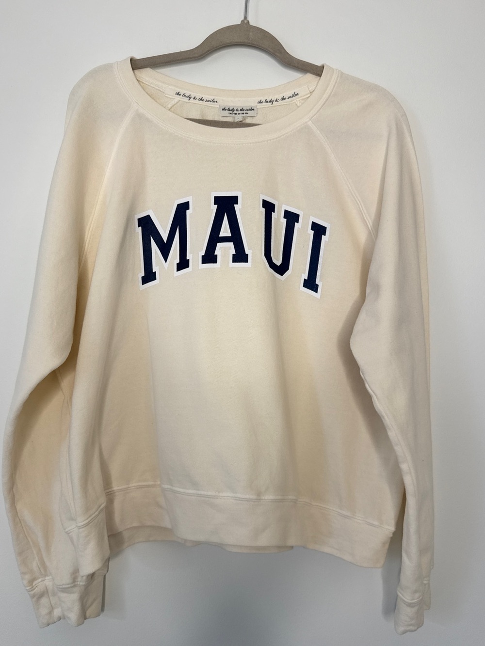 The Lady & The Sailor Relaxed Sweatshirt MAUI Graphic Print Cream Top Shirt Sz 2